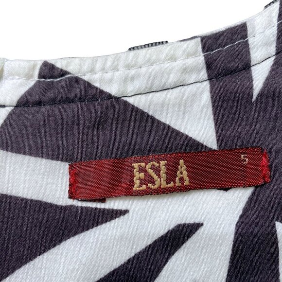 ESLA Modern Shift Dress Medium Black White Print Short Sleeve Midi - Picture 5 of 12